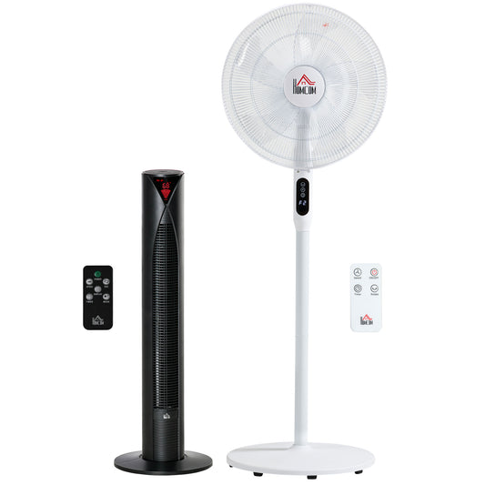Tower Fan and 16" Pedestal Fan Set, with Remote Control, Height Adjustable, Tilted Head, Timer, Oscillating Standing Fan, Stand Floor Fans for Bedroom, White