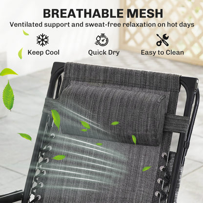 Zero Gravity Chair Set of 2 with Canopy Shade, Outdoor Folding Lounge Chair with Side Tray, Cup Holder, Reclining Lounger with Breathable Mesh Seat and Pillow, Dark Grey
