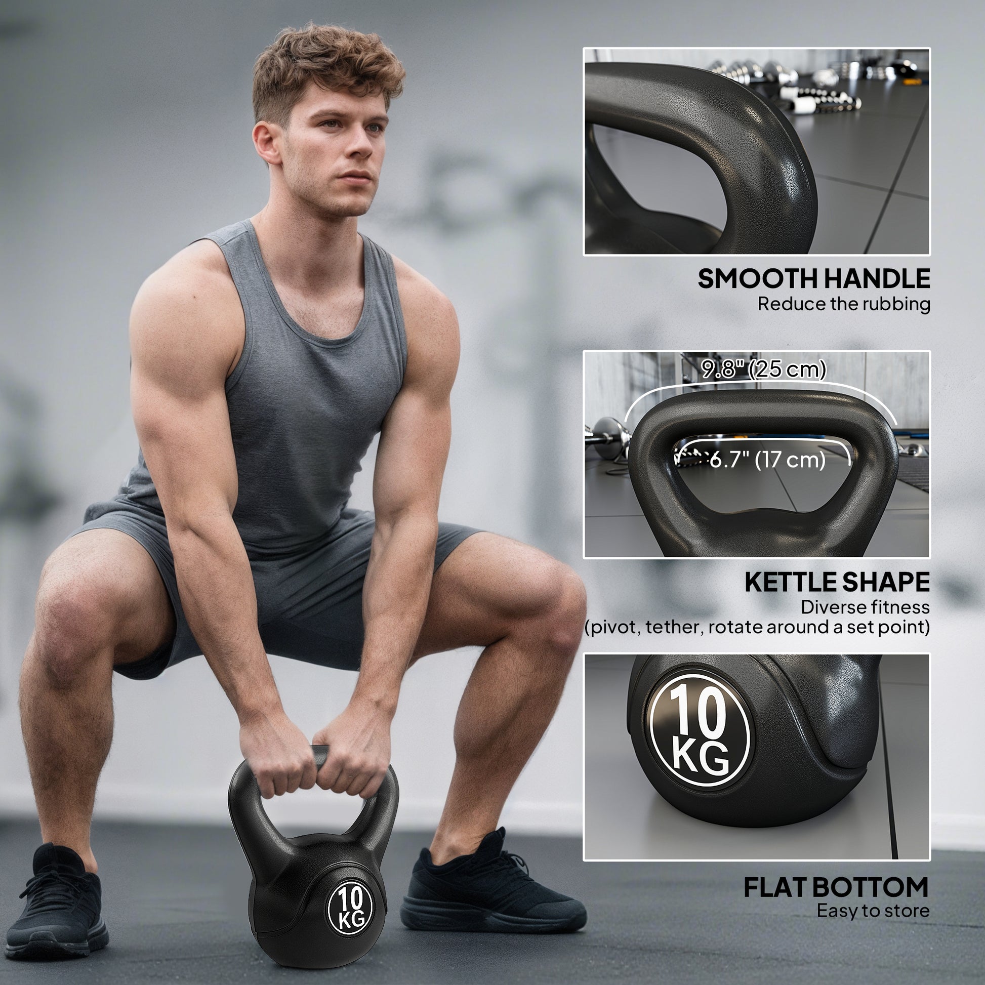 Soozier 22lb Fitness Kettlebell, Plastic Exercise Weight, Weightlifting Tools with Sand, Handle, Noise Reduction for Home, Gym