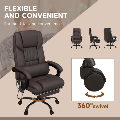 6-Point Vibration Massage Chair, Height Adjustable Reclining Computer Chair with Retractable Footrest, Brown