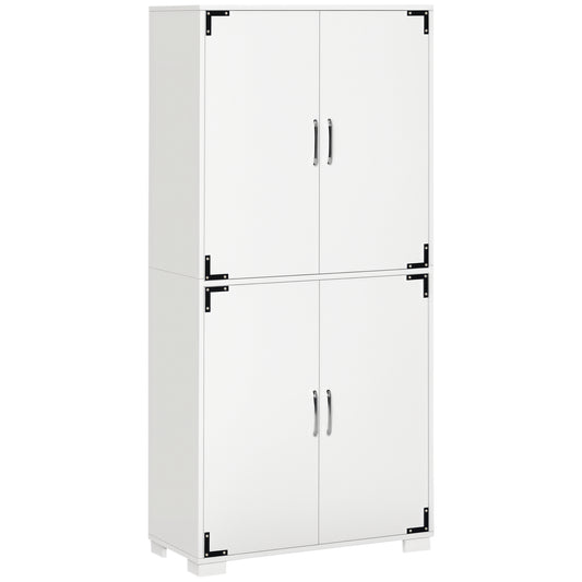Farmhouse Kitchen Pantry Storage Cabinet with 4 Doors, Kitchen Cabinet with Shelves, White