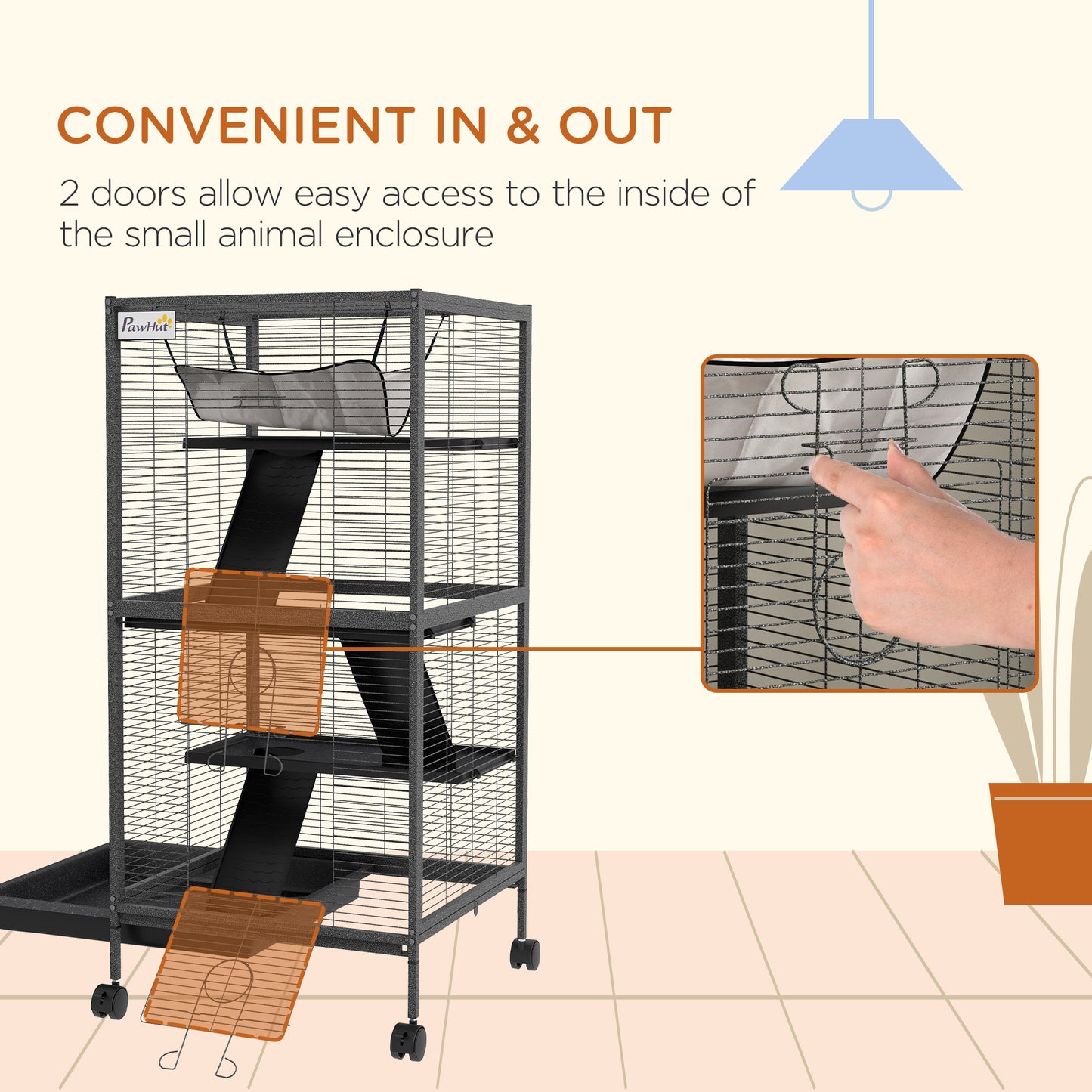 Steel Small Animal Cage for Guinea Pig, Ferret, Chinchilla, Kitten and Rabbit, Black