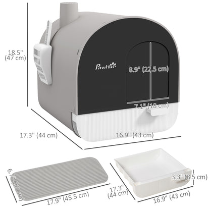 Cat Litter Box with Lid, Removable Tray, Scoop, Filter, Light Grey