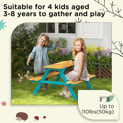 Kids Outdoor Table Set Wooden Toddler Picnic Table and Benches for 4 Kids 3-8 Years, Easy Installation, Natural Wood