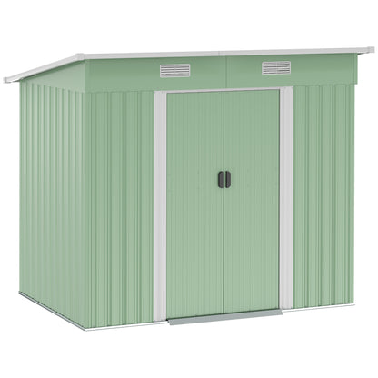7'x 4' Metal Patio Storage Shed Garden Lockable Shed Tool Utility Storage Unit, Light Green