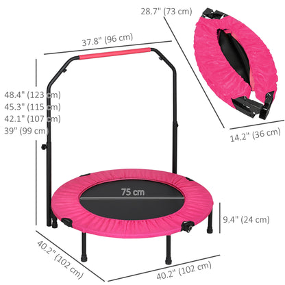 Soozier 40" Foldable Mini Fitness Trampoline, with Adjustable Foam Handle, Pink