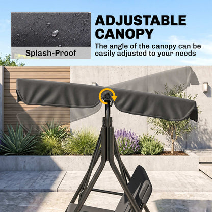 3-Seater Outdoor Porch Swing with Adjustable Canopy, Patio Swing Chair for Garden, Poolside, Backyard, Black