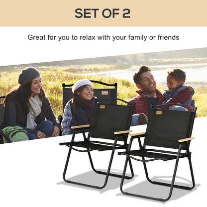 Set of 2 Camping Chair, Lightweight Folding Chair, Portable Armchairs, Excellent for Festivals, Fishing, Black