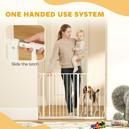 30"- 45" Easy Install Pet Gate w/ Door & Double Locking System, Extra Wide Dog Gate for Stairs, Hallways, White