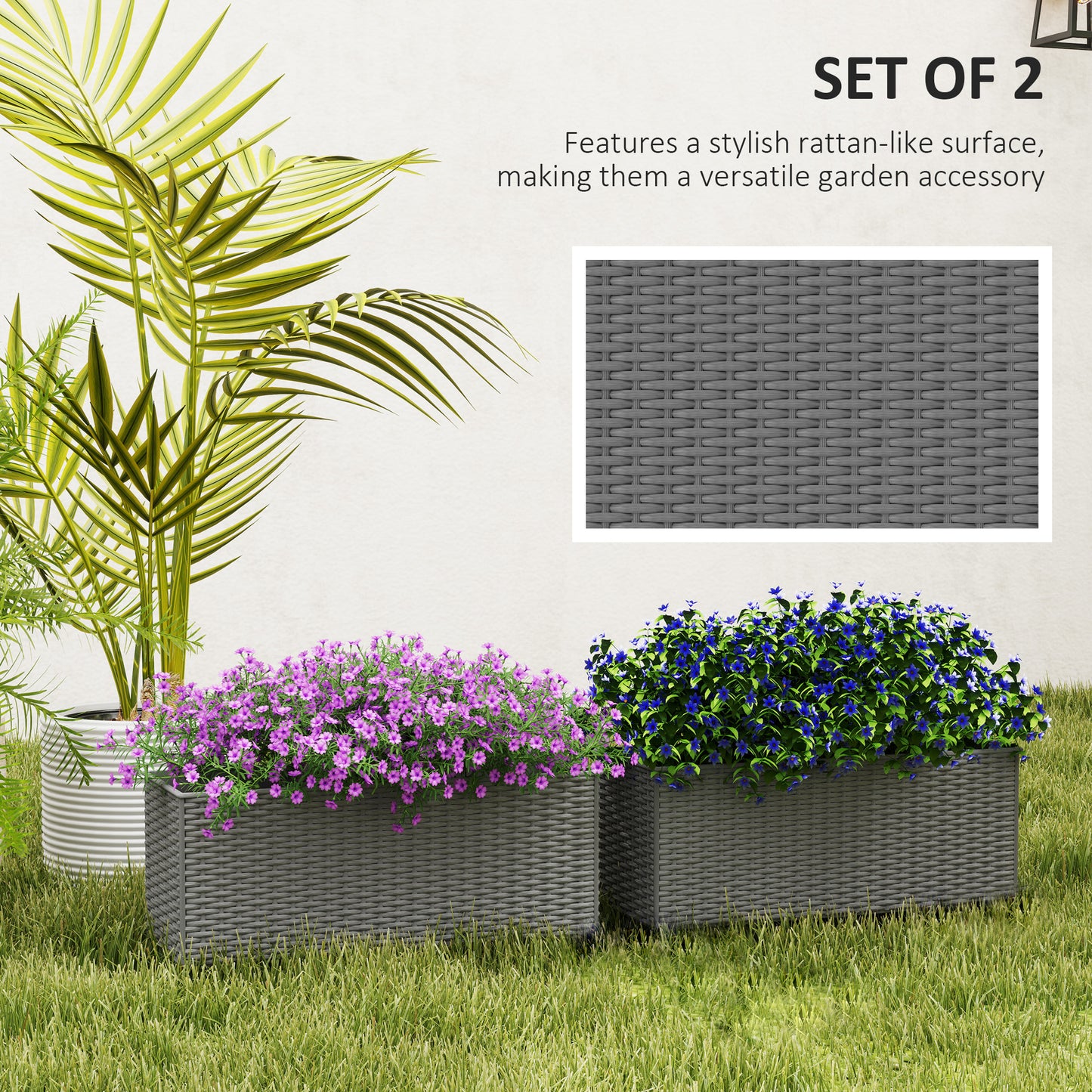 2 Pack 20 Inch Hanging Flower Pots, Railing Planter Box for Fence, Garden, Rattan Look, Grey