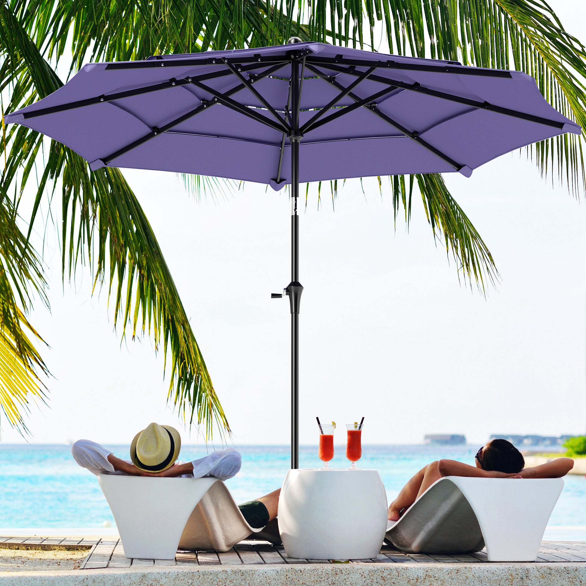 10.7FT Patio Umbrella with 8 Ribs, Crank, Push Button Tilt, Air Vents, for Backyard, Deck and Lawn, Purple