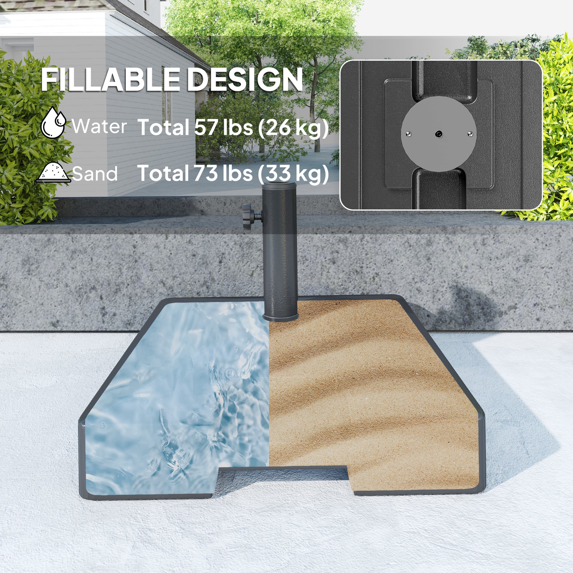 Plastic Square Patio Umbrella Base with Wheels Handle, Heavy Duty Outdoor Umbrella Stand Base, Filled Up to 73lb with Stand or 57lb with Water for Garden, Poolside, Black