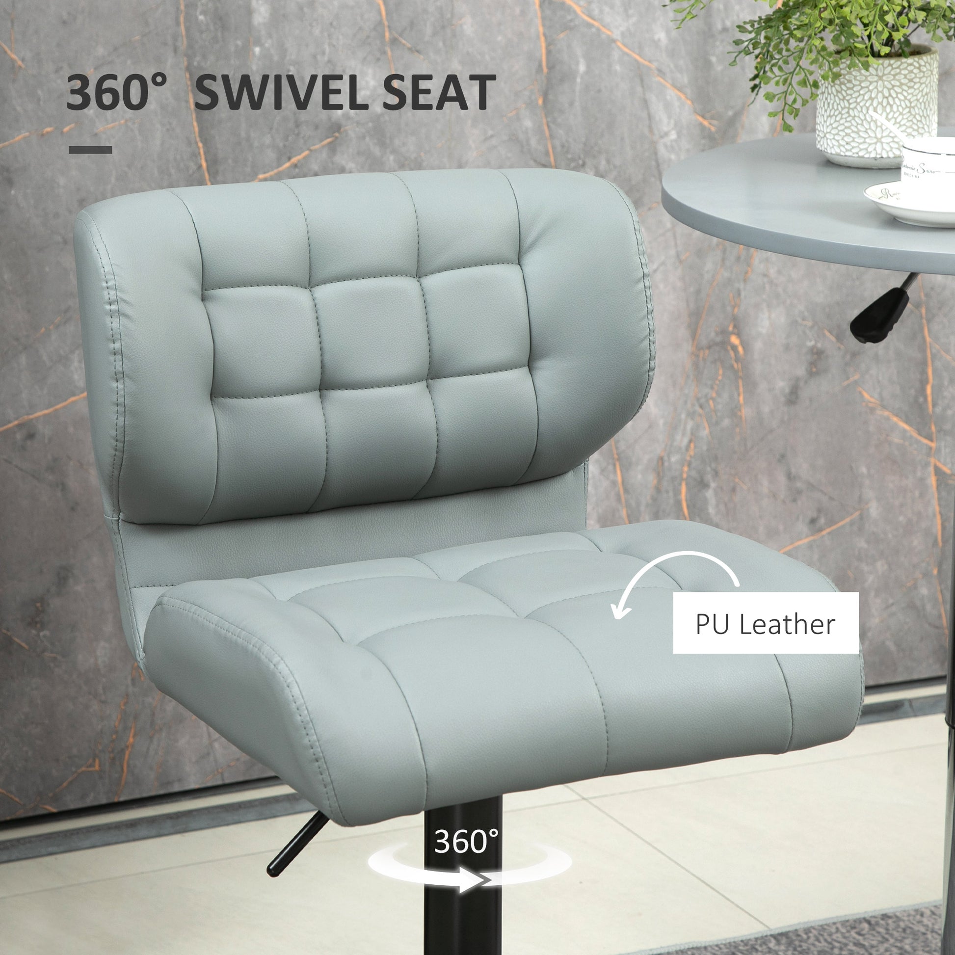 Swivel PU Leather Barstools Set of 2 Adjustable Bar Stools with Footrest Back for Kitchen Counter Dining Room Grey