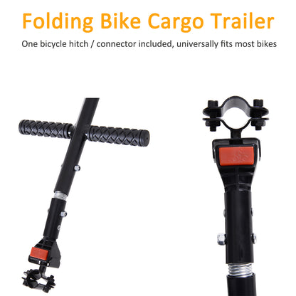 Aosom Folding Bicycle Cargo Trailer Utility Bike Cart Carrier for Garden Patio with Hitch Black