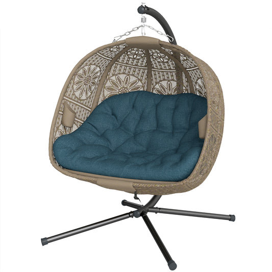 Hanging Egg Chair with Stand, Foldable Basket Swing Chair with Removable Washable Cushion, Dark Grey