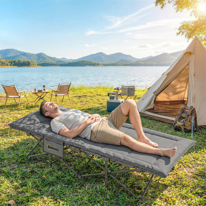 Camping Cot for Adults with Padded Cushion, 31.5" Wide Folding Bed with Carry Bag and Non-Slip Feet, Grey