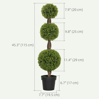 Set of 2 Artificial Ball Boxwood Topiary Trees, Fake Plants in Pots for Indoor Outdoor Decor, Green
