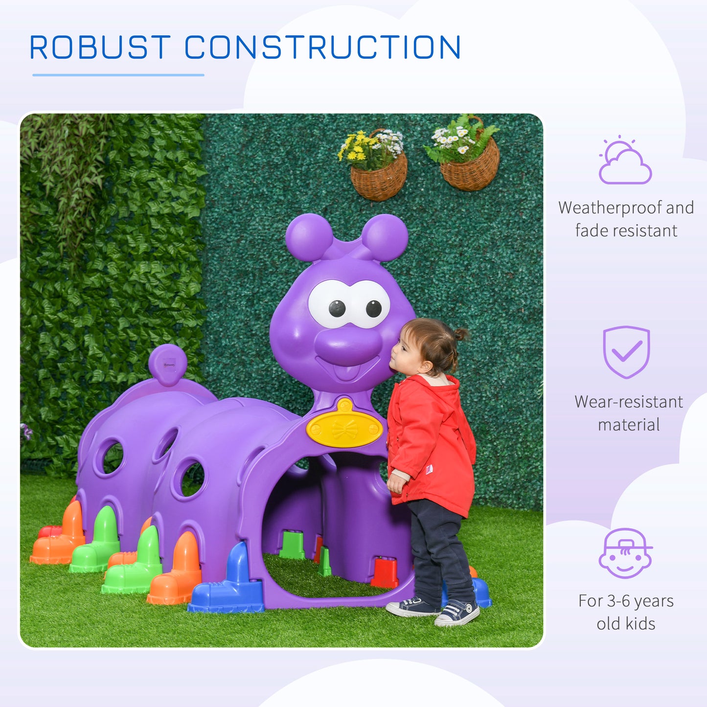 Qaba Lion Design Tunnel for Kids to Crawl Through, for 3-6 Years, Purple