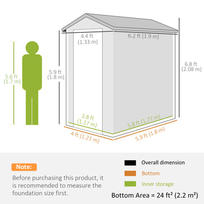 4.5' x 6' Plastic Garden Storage Shed with Latch Door, Vents, Sloped Roof, Dark Grey