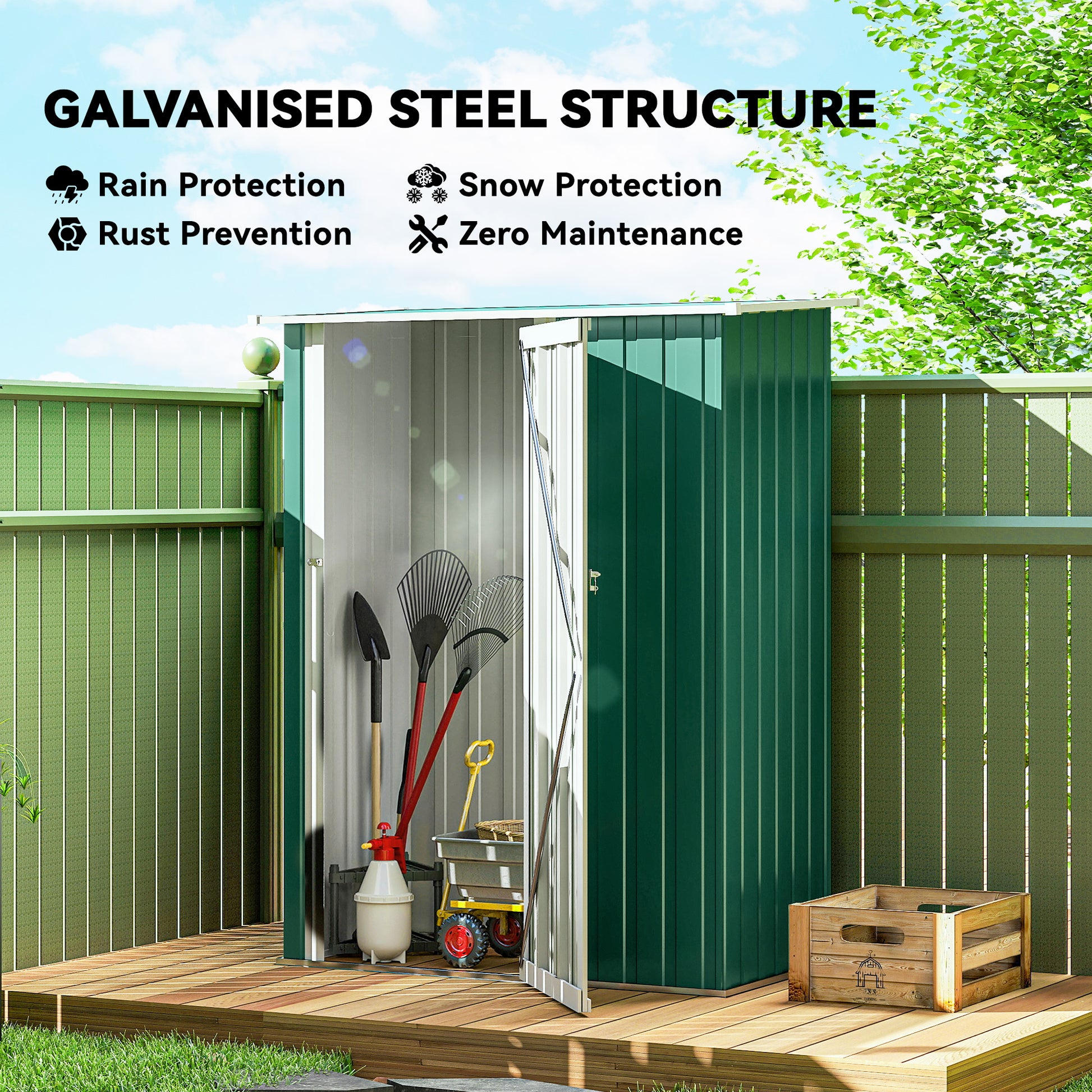 5 x 3ft Outdoor Storage Shed Metal Garden Shed Cabanon with Sloped Roof, Lockable Door for Tool, Green
