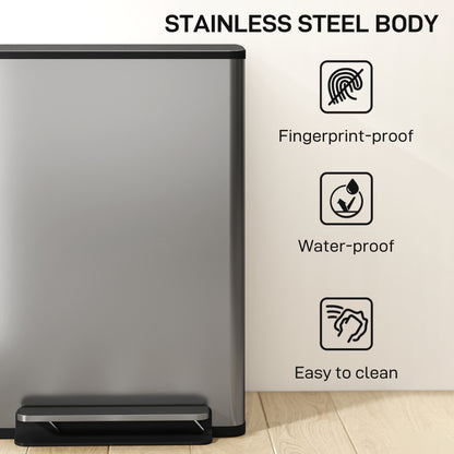 Trash Can with Soft-Close Lid, Garbage Can with Removable Inner Bucket for Kitchen 13.2gal, Silver