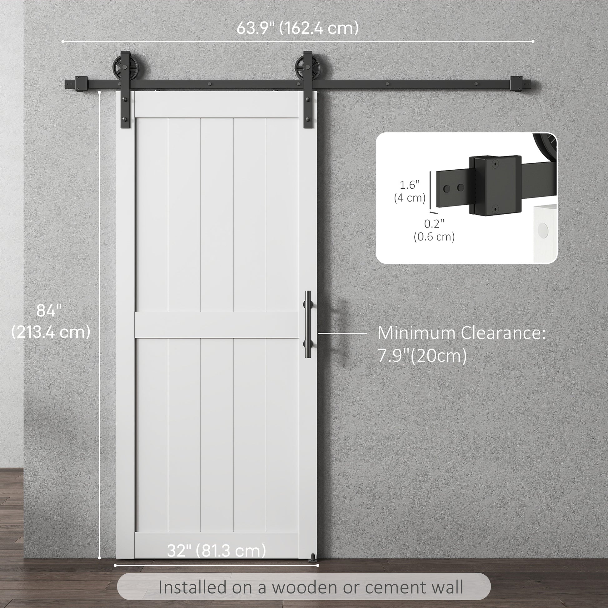 32inx84in Barn Door with 6FT Sliding Door Hardware Kit, Handle, Upgraded Rollers and Floor Guide, Waterproof, White