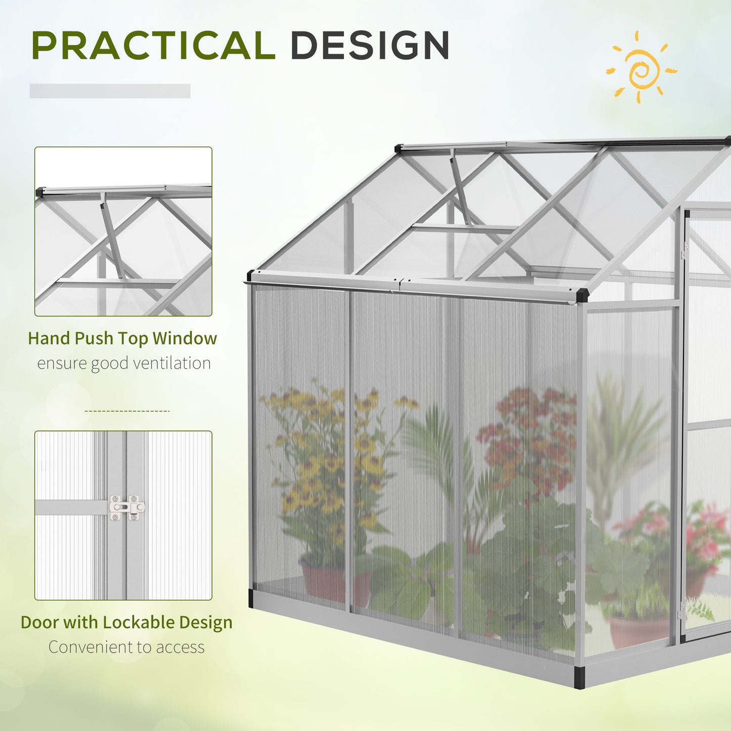 6' x 6' x 6.4' Walk-in Garden Greenhouse Polycarbonate Panels Plants Flower Growth Shed Cold Frame Outdoor Portable Warm House