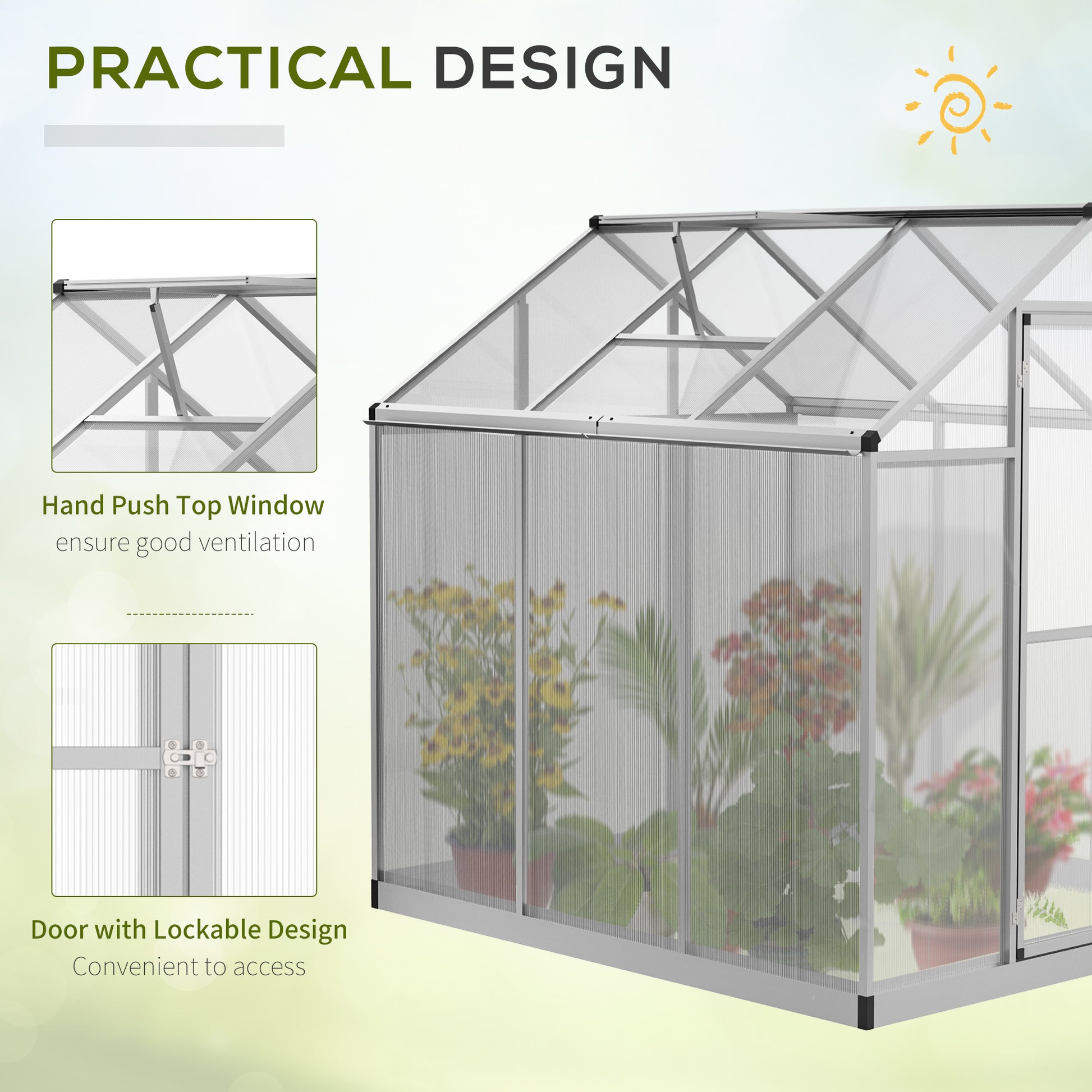 6' x 6' x 6.4' Walk-in Garden Greenhouse Polycarbonate Panels Plants Flower Growth Shed Cold Frame Outdoor Portable Warm House