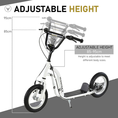 Aosom Dual Brakes Kick Scooter 12-Inch Inflatable Front Wheel Ride On Toy for Age 5+, White