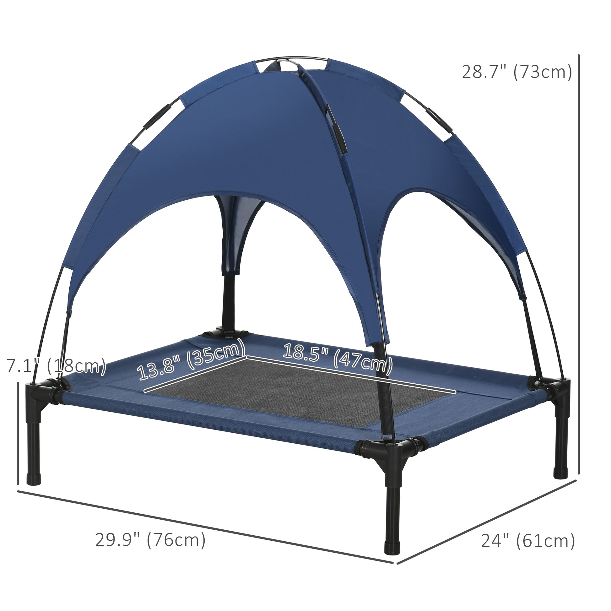 Elevated Cooling Pet Bed Portable Raised Dog Cot with Canopy for Medium Sized Dogs, Dark Blue