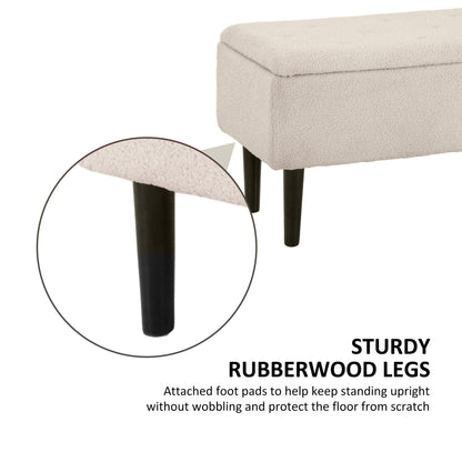 Modern Storage Bench, Ottoman with Storage and Lamb's Wool Upholstery for Living Room, Bedroom, Cream White