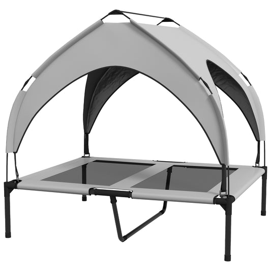 Raised Dog Bed Cooling Dog Cot w/ Canopy Washable Breathable Mesh, for Medium and Large Dogs, Light Grey