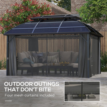 13' x 10' Patio Gazebo, Double Roof Outdoor Gazebo Canopy Shelter with Curtains and Aluminium Frame for Garden, Black