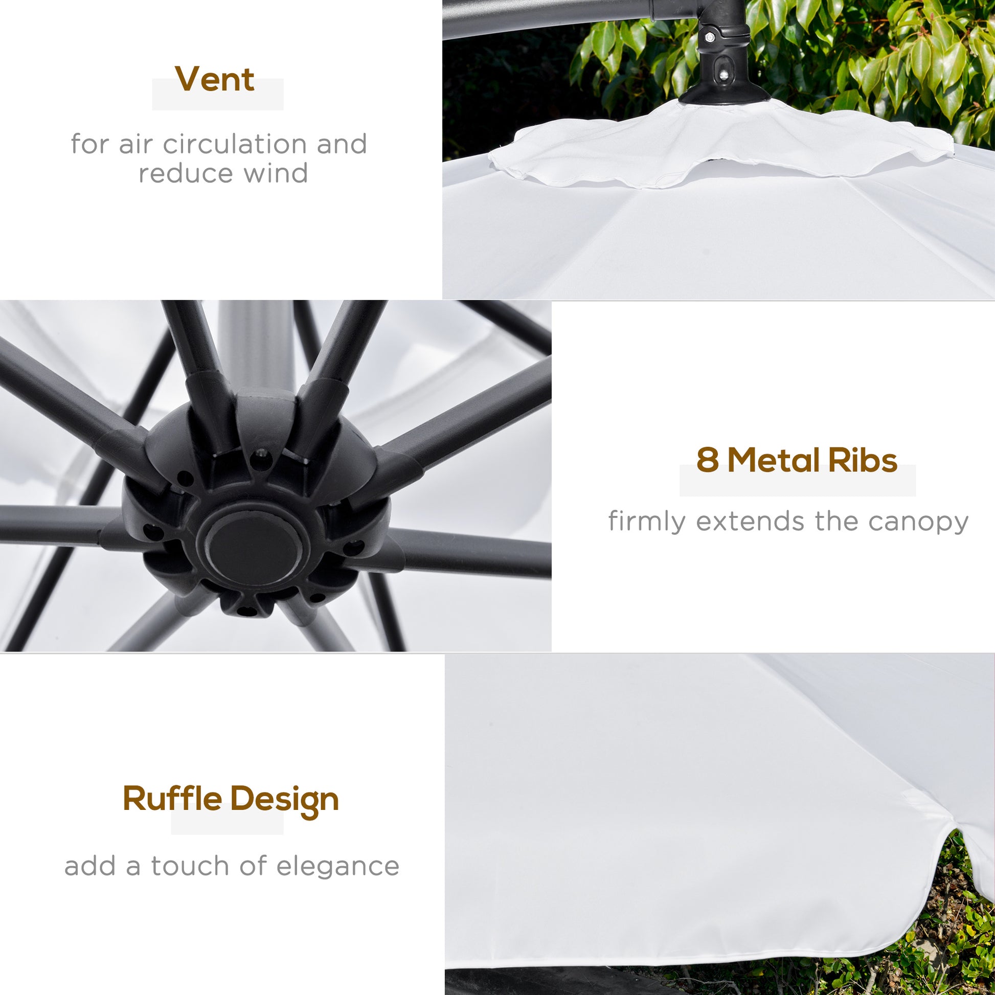 9FT Offset Hanging Patio Umbrella Cantilever Umbrella with Easy Tilt Adjustment, Cross Base and 8 Ribs for Backyard, Poolside, Lawn and Garden, White