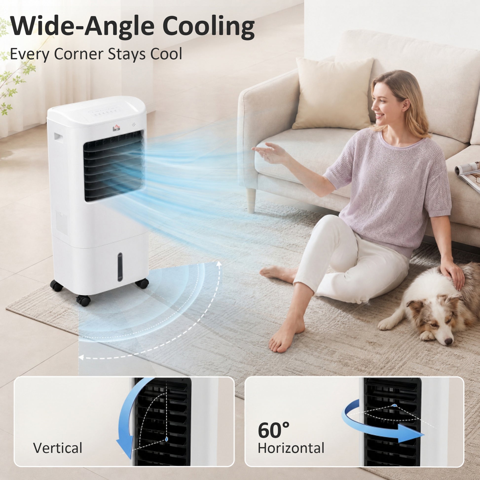 Cooling Fan for Bedroom with Ice Pack, Tower Fan with Remote Control, 3 Modes, 3 Speeds, 7.5H Timer, White