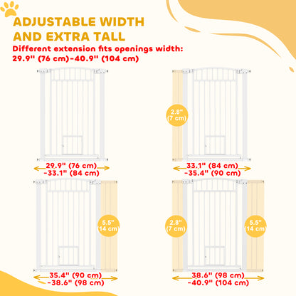 30"-41" Extra Wide Pet Gate with Small Door, 42" H Dog Gate with 3-Inch and 5.5-Inch Extension Kit