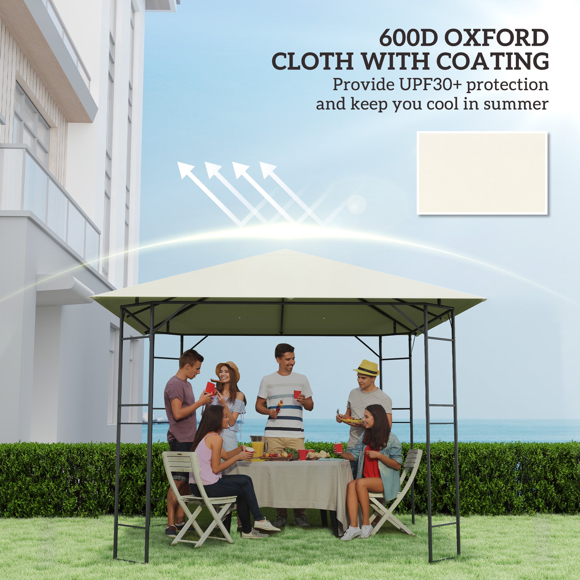 10' x 10' Gazebo Canopy Replacement Cover, Garden Gazebo Roof Replacement, UPF30+, TOP COVER ONLY, Cream White