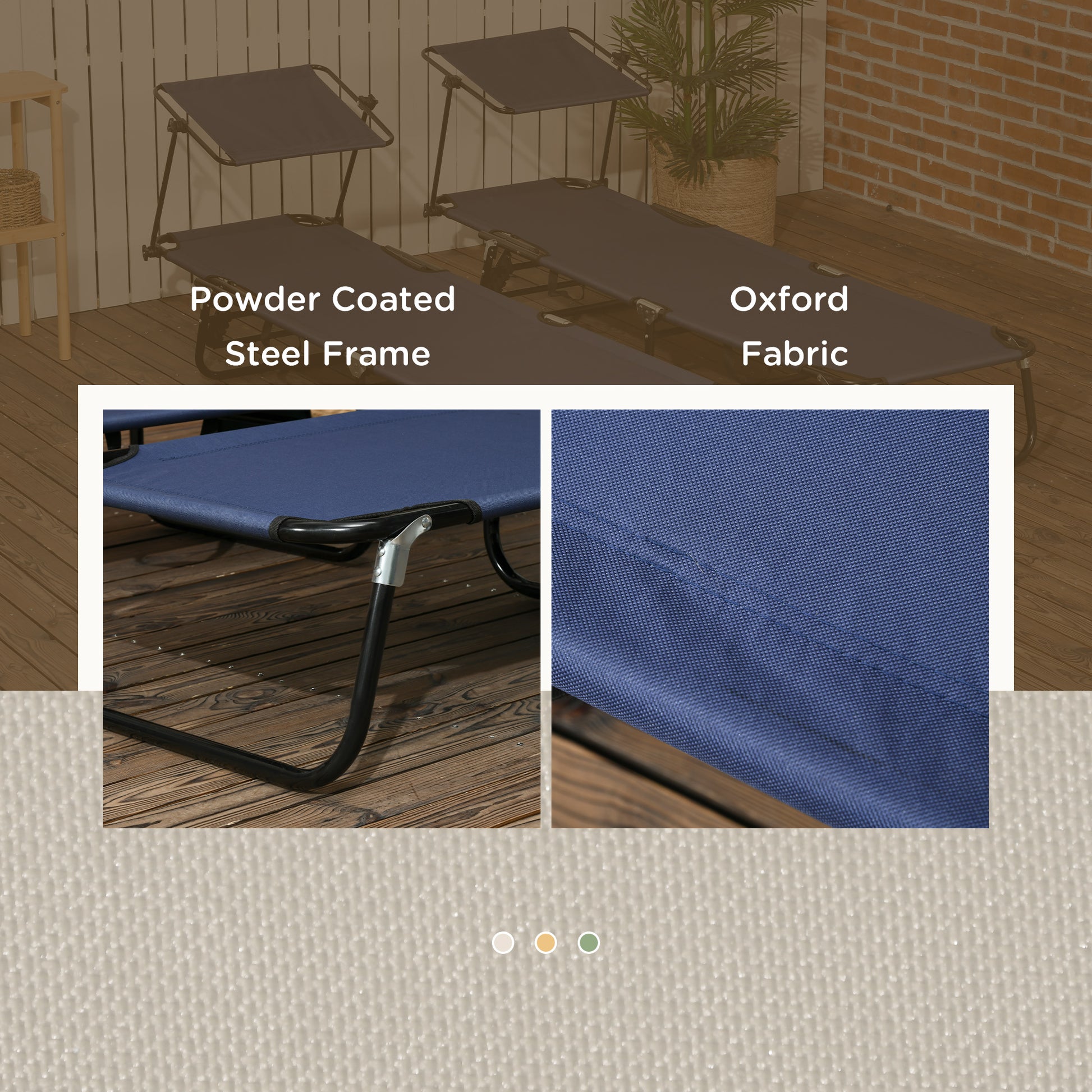 2 Piece Folding Outdoor Chaise Lounges, Pool, Sun, Tanning Chairs with Reclining Back, Sunshade for Beach, Patio, Blue