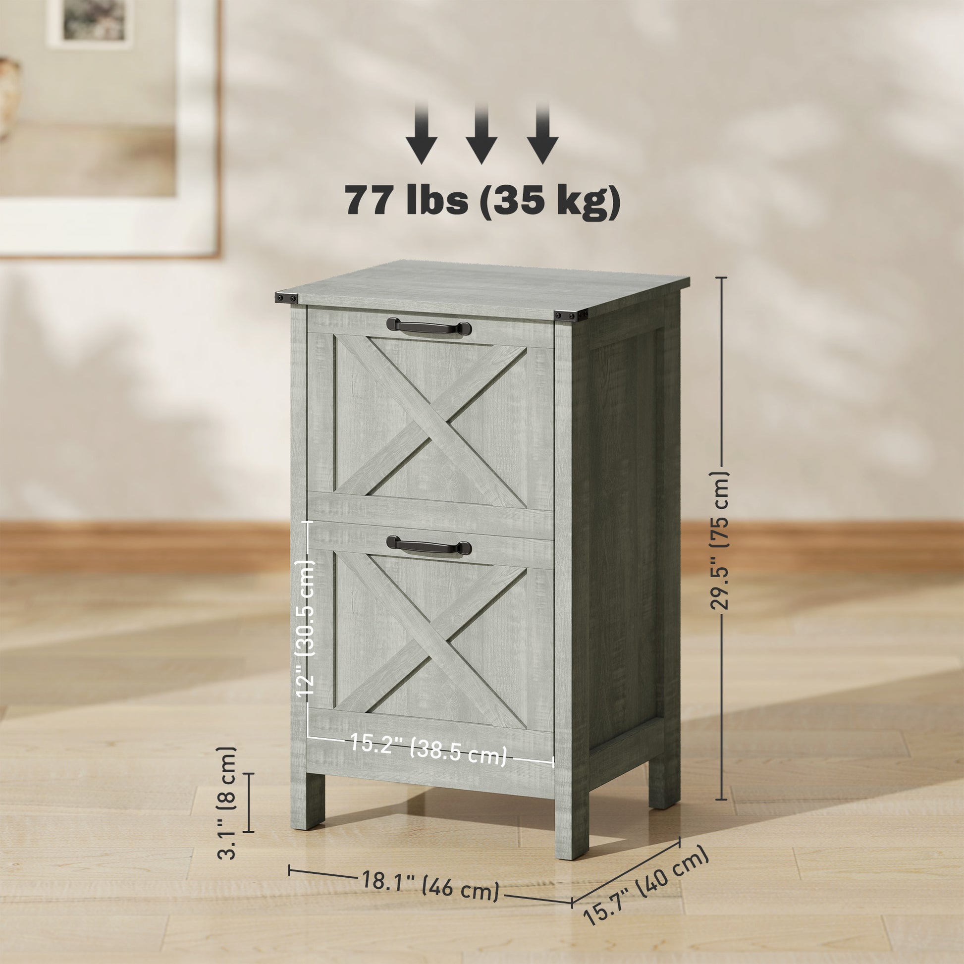 Vertical Filing Cabinet with 2 Drawers, Rustic Farmhouse Office Storage Cabinet for A4, Letter Size, Stone Grey