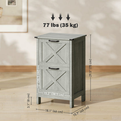 Vertical Filing Cabinet with 2 Drawers, Rustic Farmhouse Office Storage Cabinet for A4, Letter Size, Stone Grey