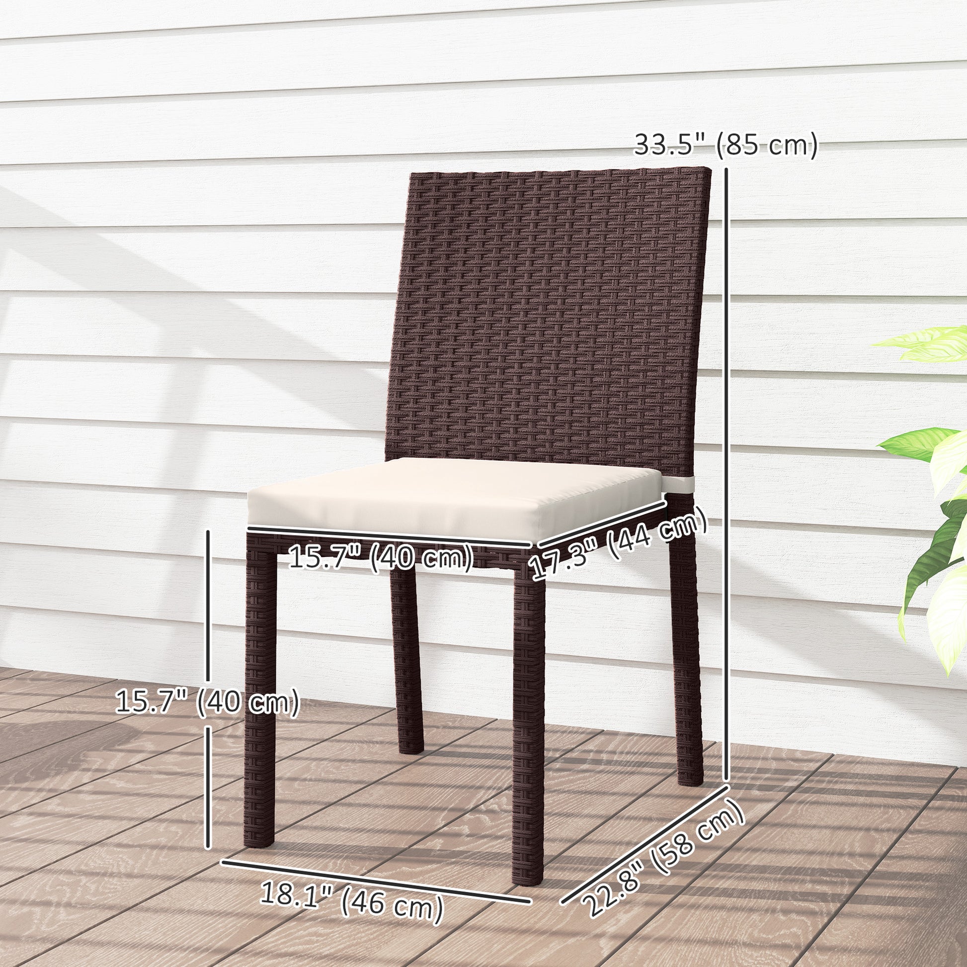 Patio Dining Chairs Set of 4, All Weather Wicker Armless Outdoor Chairs with Steel Frame for Garden, Backyard, Beige