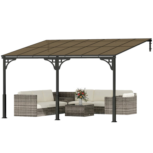 13' x 10' Lean to Gazebo, Hardtop Wall Mounted Outdoor Pergola with Polycarbonate Roof and Metal-Aluminium Frame