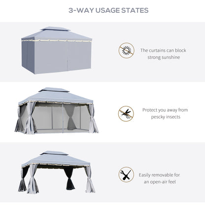 13' x 10' Patio Gazebo Canopy with 2-Tier Polyester Roof, Vented Mesh Sidewall & Strong Aluminum Frame, Grey