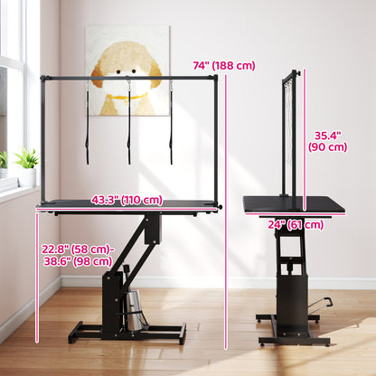 43" L Hydraulic Dog Grooming Table, Z-Lift Height Adjustable Pet Grooming Table with Noose and Non-Slip Tabletop