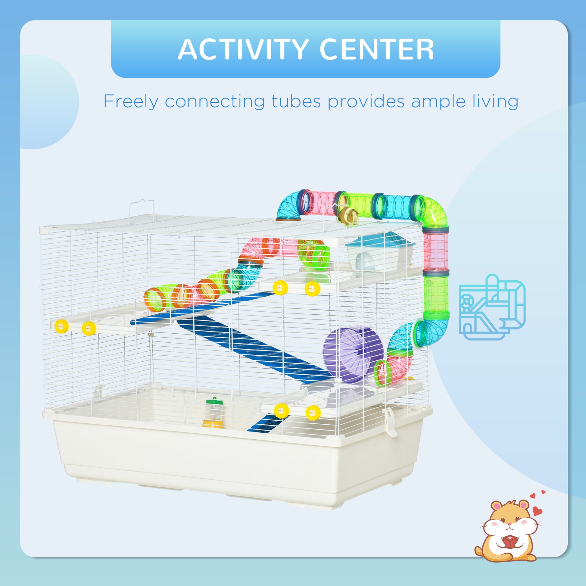 31" Large Hamster Cage, Small Animal House, Multi-storey Gerbil Haven, Tunnel Tube System, with Water Bottle, Exercise Wheel, Food Dish, Ramps, White
