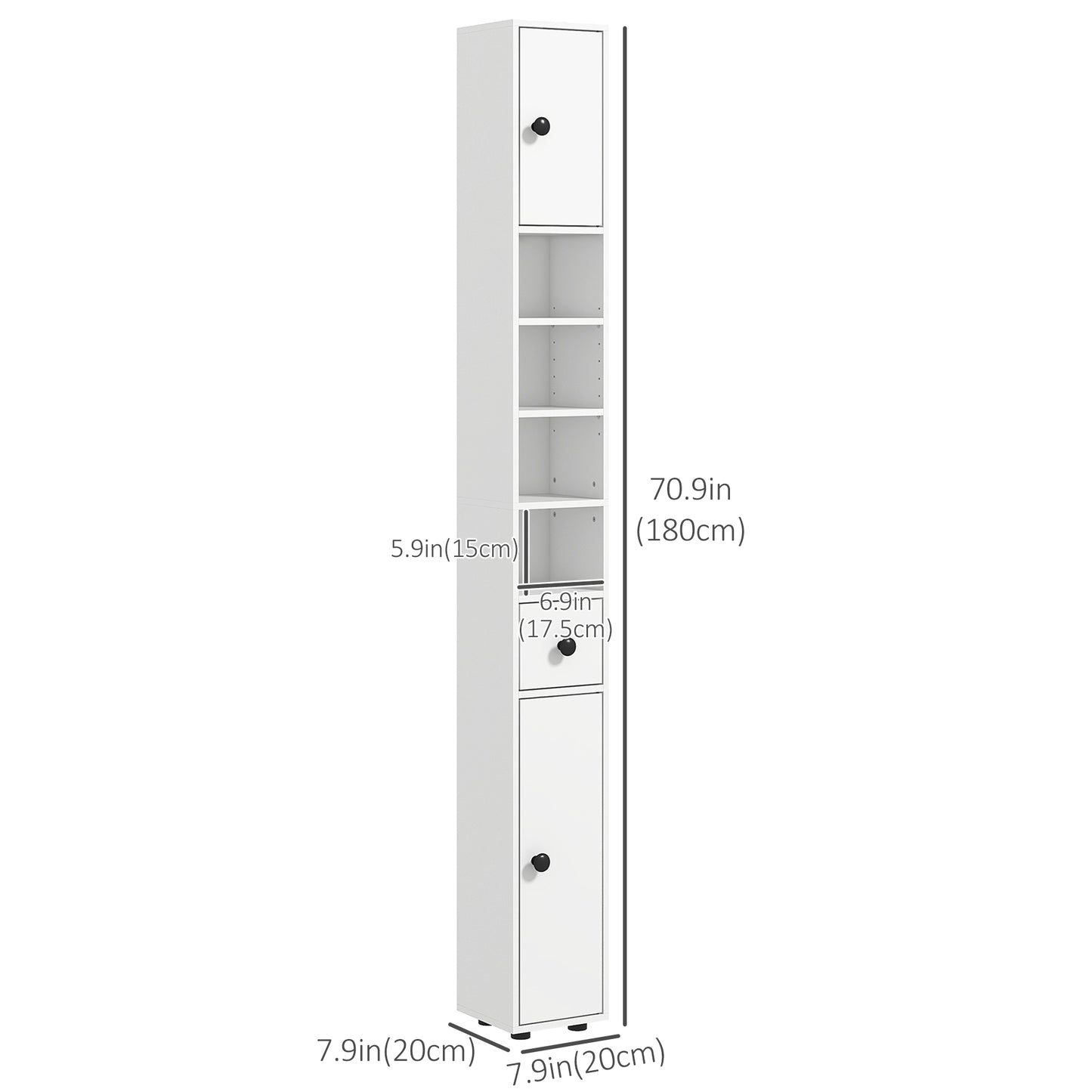 71" Tall Bathroom Storage Cabinet, Narrow Bathroom Cabinet with Open Shelves, 2 Door Cabinets, Adjustable Shelves, for Kitchen, Hallway, Living Room, White