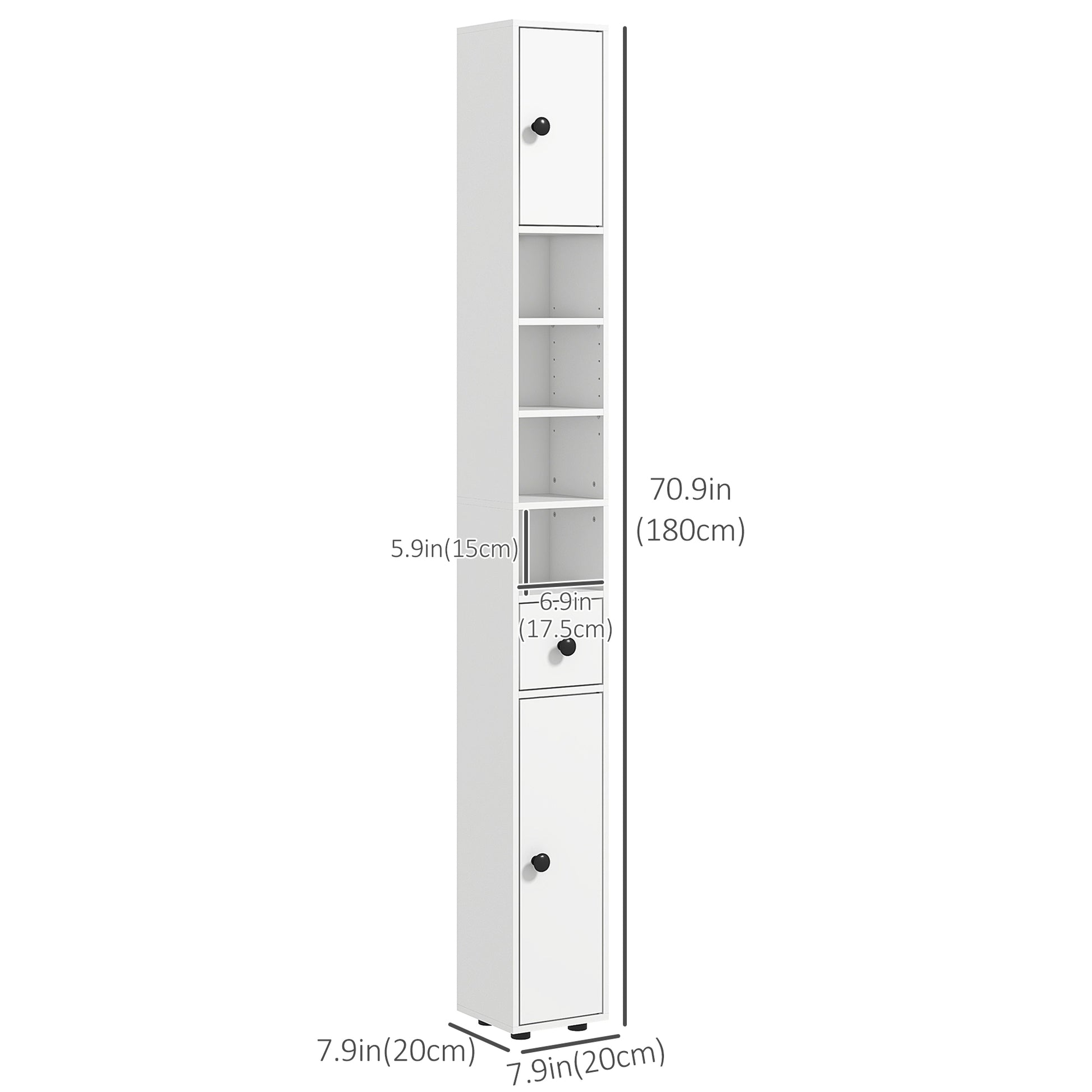 71" Tall Bathroom Storage Cabinet, Narrow Bathroom Cabinet with Open Shelves, 2 Door Cabinets, Adjustable Shelves, for Kitchen, Hallway, Living Room, White