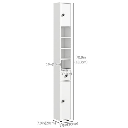 71" Tall Bathroom Storage Cabinet, Narrow Bathroom Cabinet with Open Shelves, 2 Door Cabinets, Adjustable Shelves, for Kitchen, Hallway, Living Room, White