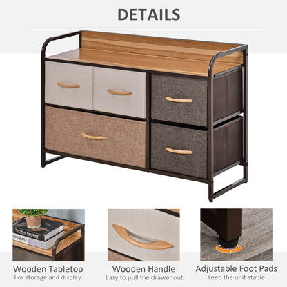 5-Bin Dresser Storage Tower Cabinet Organizer Unit, Easy Pull Fabric Bins with Metal Frame for Bedroom