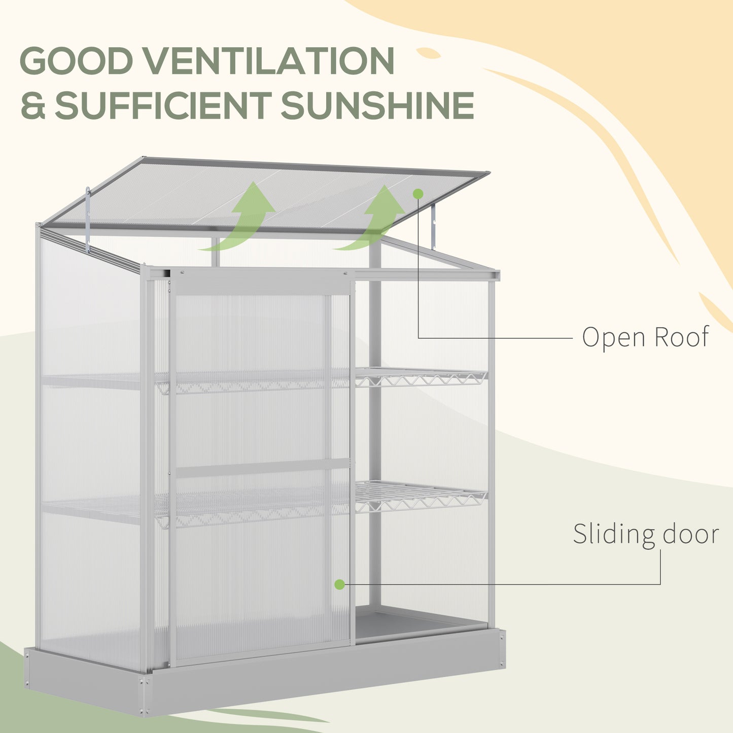 Aluminum Cold Frame Greenhouse, Raised Planter Bed Protection with Openable Top and 2 Shelves for Organized Plant Storage